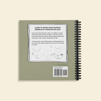 Back cover of “How to Draw All the Animals for Kids” by Alli Koch, featuring a description of the book’s 5-minute drawing lessons, sample sloth sketch steps, and a barcode on a green background with spiral binding