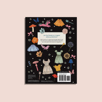 Back cover of “My Sticker Storybook: Fairies & Unicorns” featuring colorful dress-up stickers like dresses, flowers, a unicorn, and magic wands, with a whimsical description inviting kids on a magical adventure