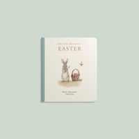 Book titled 'Our Little Adventure at Easter' with a rabbit and basket illustration on a light green background