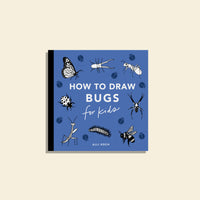 'How to draw Bugs for Kids" with a blue cover and a various bugs like butterflies, crickets, ladybugs, etc.