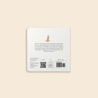 Back cover of a book with text and QR code on a beige background