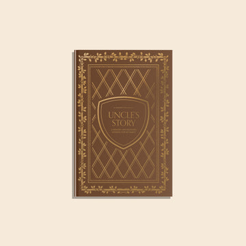Book titled 'Uncles Story' with decorative cover on a beige background