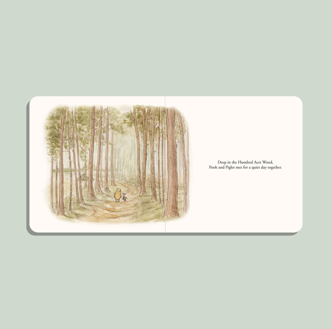 Illustration of a forest scene with a character walking through it on a book page.