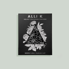 A coloring book for adults featuring a black cover with floral illustrations and the name 'Alli K' displayed on the front.