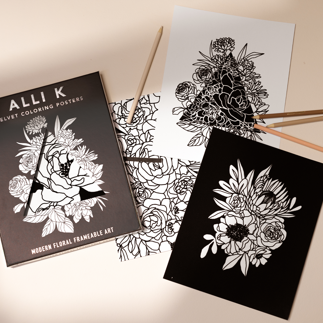 Velvet Coloring Posters: 8x10 Framable Adult Coloring Floral Posters